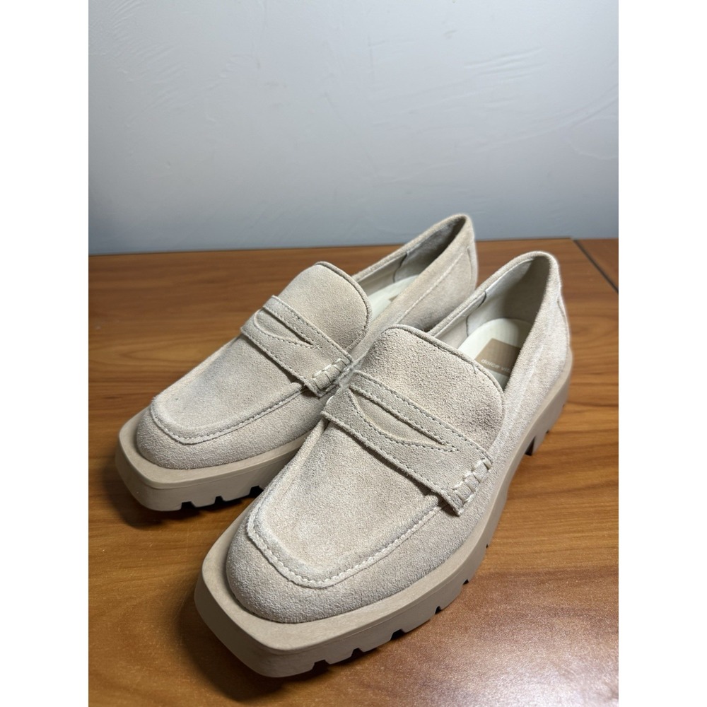 Dolce Vita Elias Chunky Lug Sole Penny Loafers Dune Beige Suede Leather Size 8